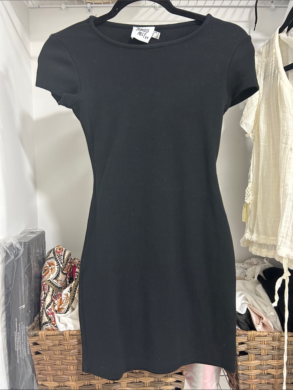 Princess Polly Black Ribbed Mini Dress